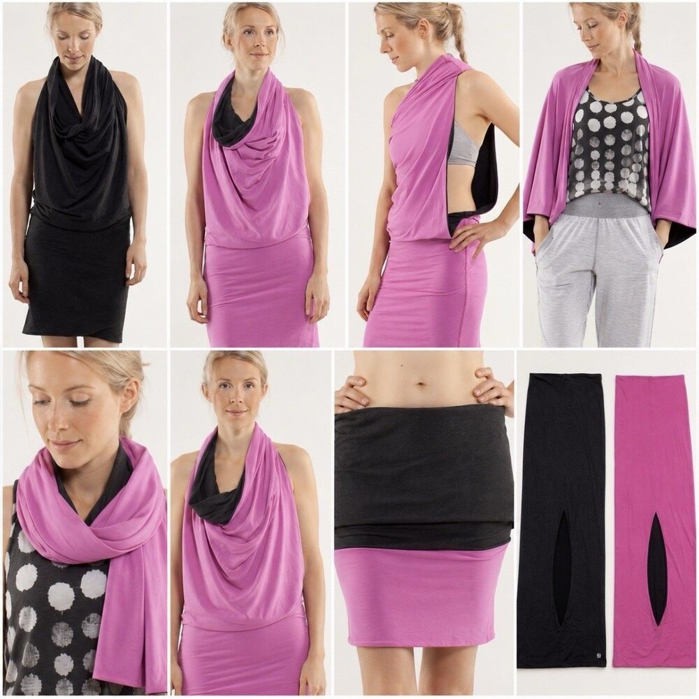 Lululemon Covers It All Pink Gray Convertible Reversible Wrap Scarf Dress